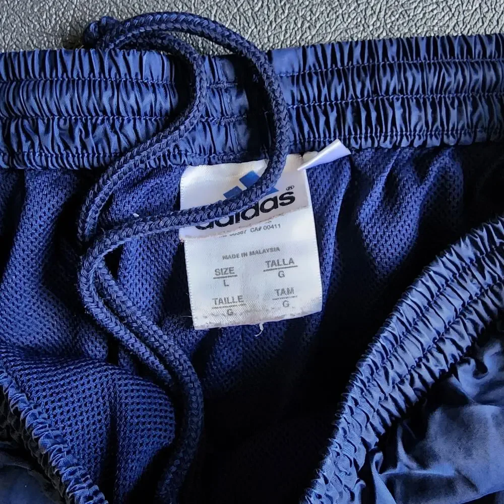 Vintage Adidas Navy Essential Three Striped Nylon Sweatpants Large